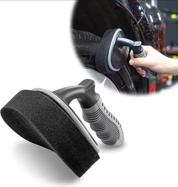 Curved Shaped Car Tire Waxing Brush Auto Wheel Shine Brush With Detachable Sponge Auto Waxing Tire Sponge Detailing Brush